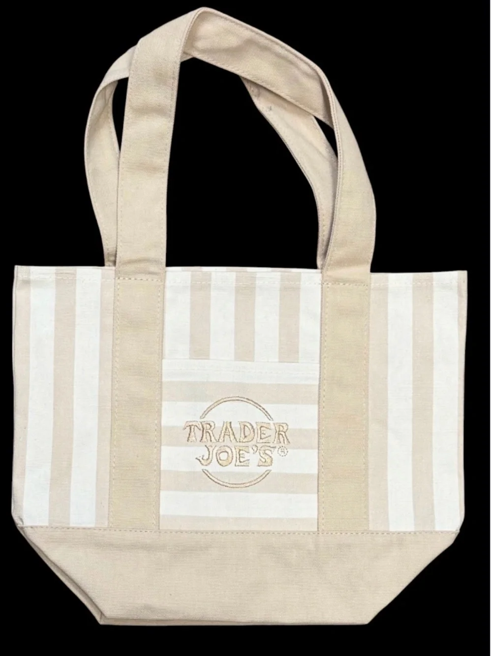 Trader Joes Mini Canvas Tote bag cream and tan stripe, NWT